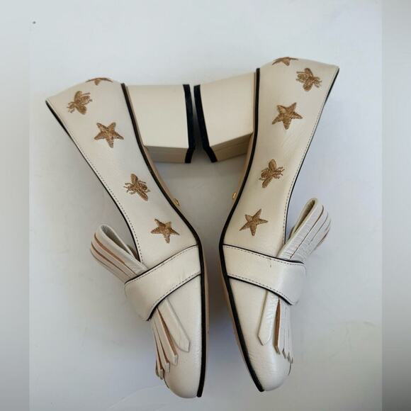 Gucci Mystic white Bee star embroidered GG fringe marmot loafer 36 - Picture 4 of 8